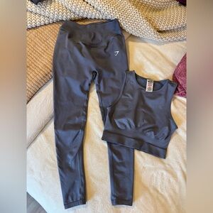 GYMSHARK SWEAT SEAMLESS LEGGINGS & MIDI TANK IN EVENING BLUE - MATCHING SET